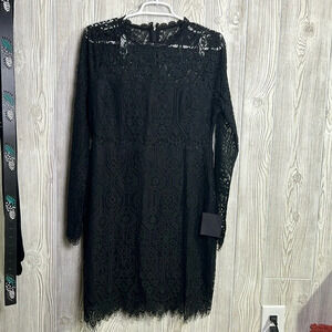 Lulus Appetite for Seduction Black Lace Long Sleeve Dress Size XL